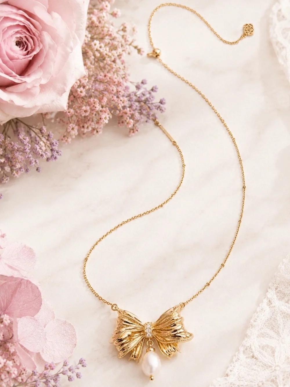 LoveShackFancy x Kendra Scott Gold Bow Pearl Drop Necklace Gift Set